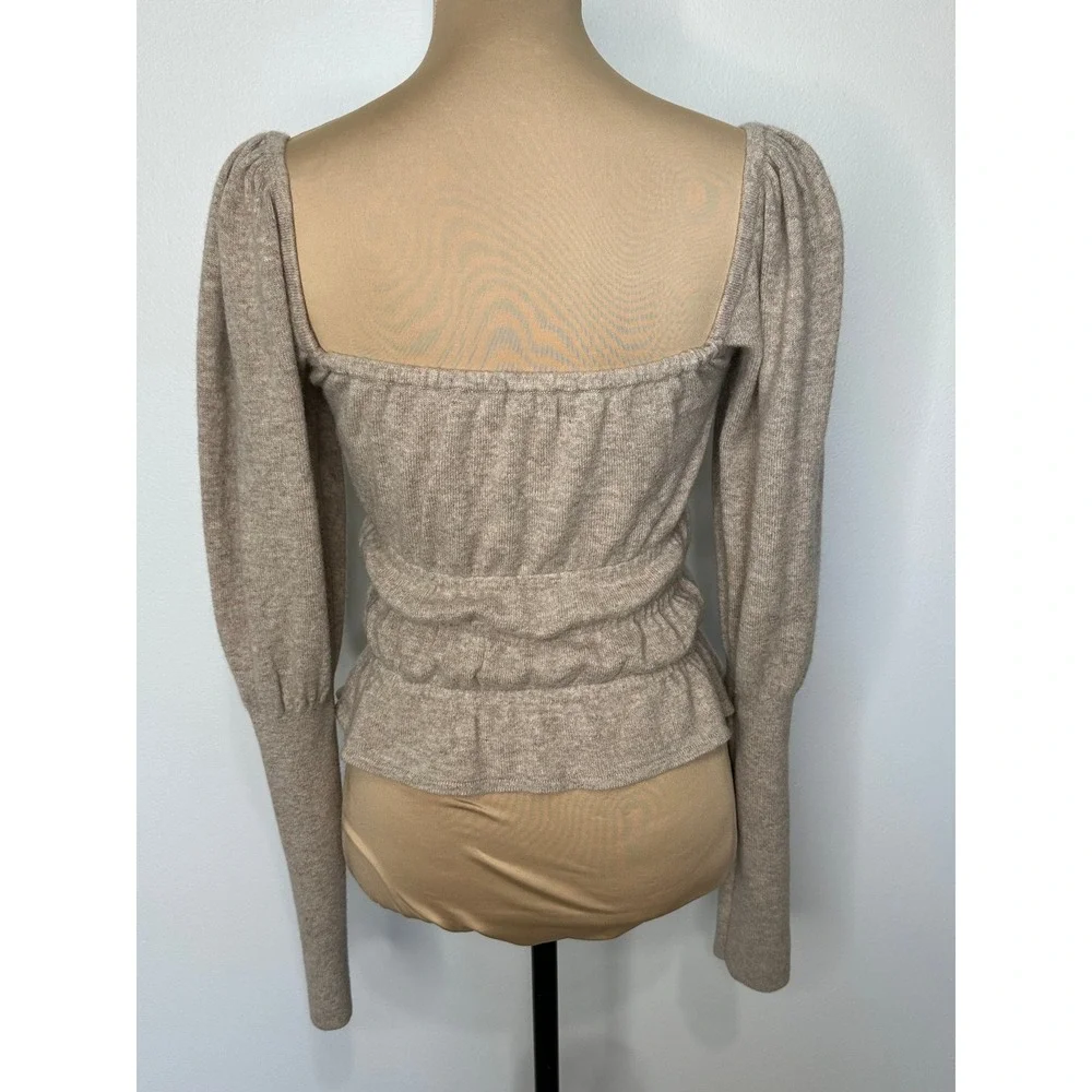 Reformation Wool Cashmere Smocked Peplum Top Size S Tan Square Neck Cropped